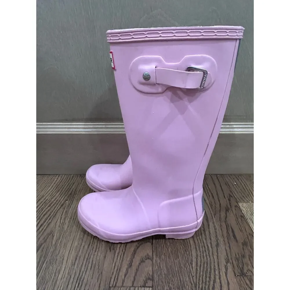 Hunter Pink Original Tall Rain Boots Girls Sz 2 Waterproof Wellies Barbie Preppy